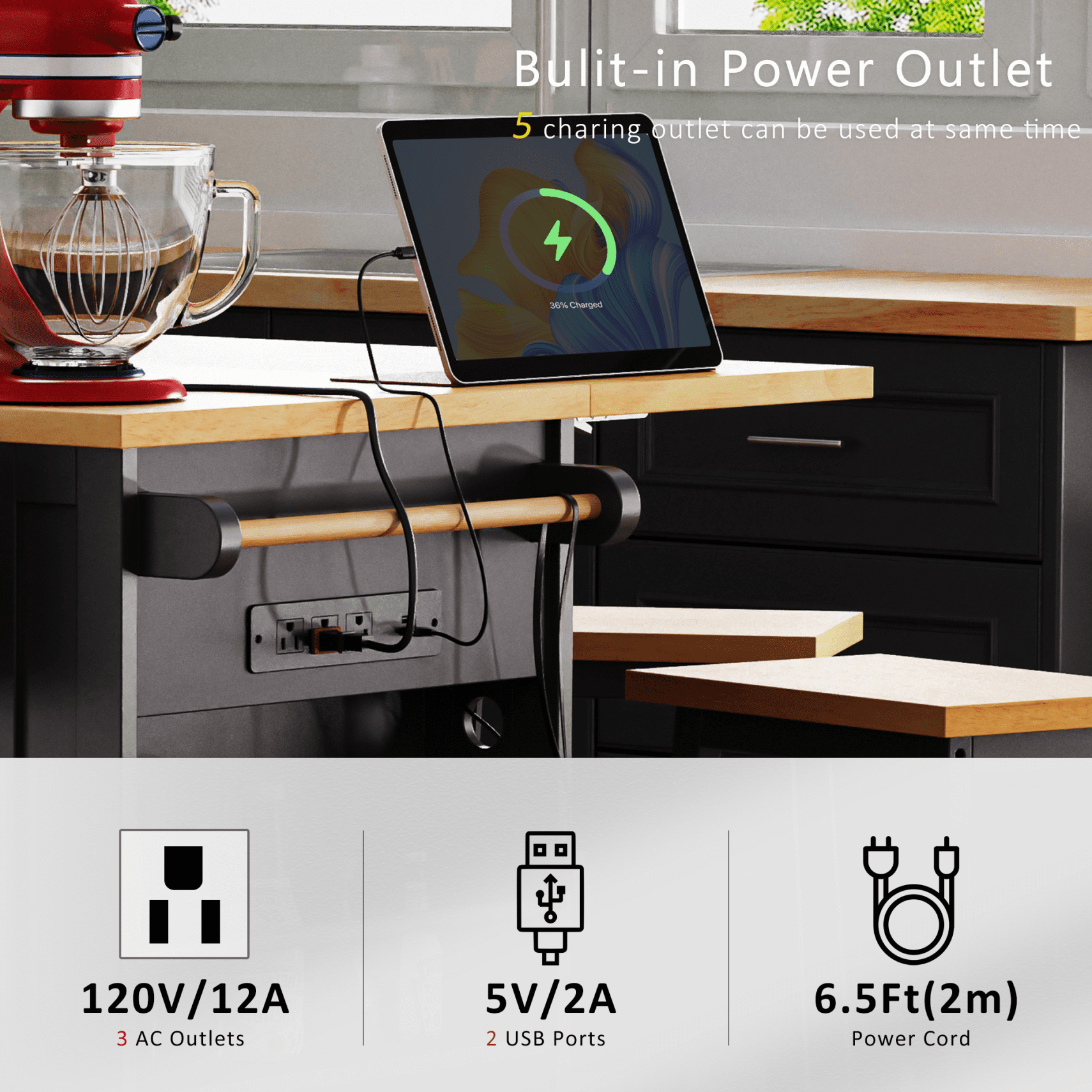53" Kitchen Island On Wheels, Rolling Kitchen Island Cart with Drop Leaf & Power Outlet, Barn Door Kitchen Island Table with Storage Cabinet and Tower Rack for Kitchen, Dining Room, Black