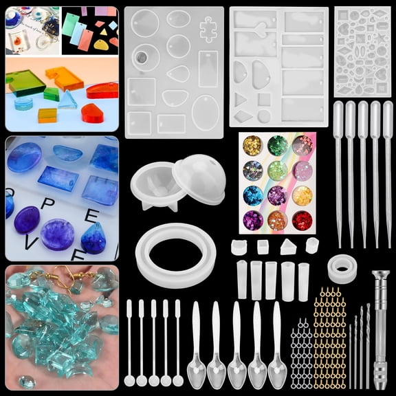 121pcs Resin Mold Set, EEEkit Silicone Epoxy Casting Mold Tools with Heart Glitter for DIY Jewelry Craft Making