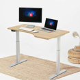 thumbnail image 1 of Hi5 L-Shaped (55"x33") Electric Height Adjustable Right Handed standing desk for Home Office Workstation -(Oak Color top/ White frame), 1 of 1