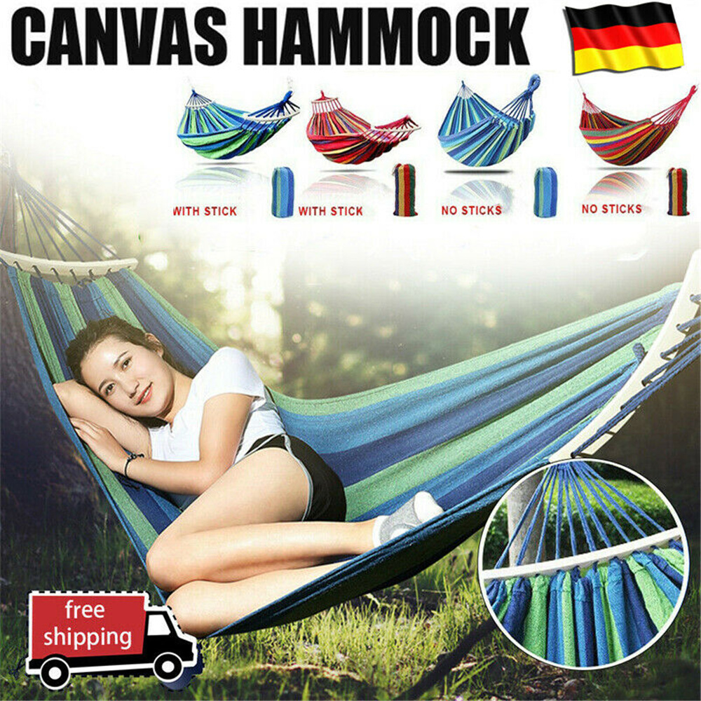 Brazilian Double Hammock 2 Person 9ft*5ft Canvas Cotton Hammock for Patio Porch Garden Backyard Lounging Outdoor and Indoor(Blue&Green) - image 1 of 9