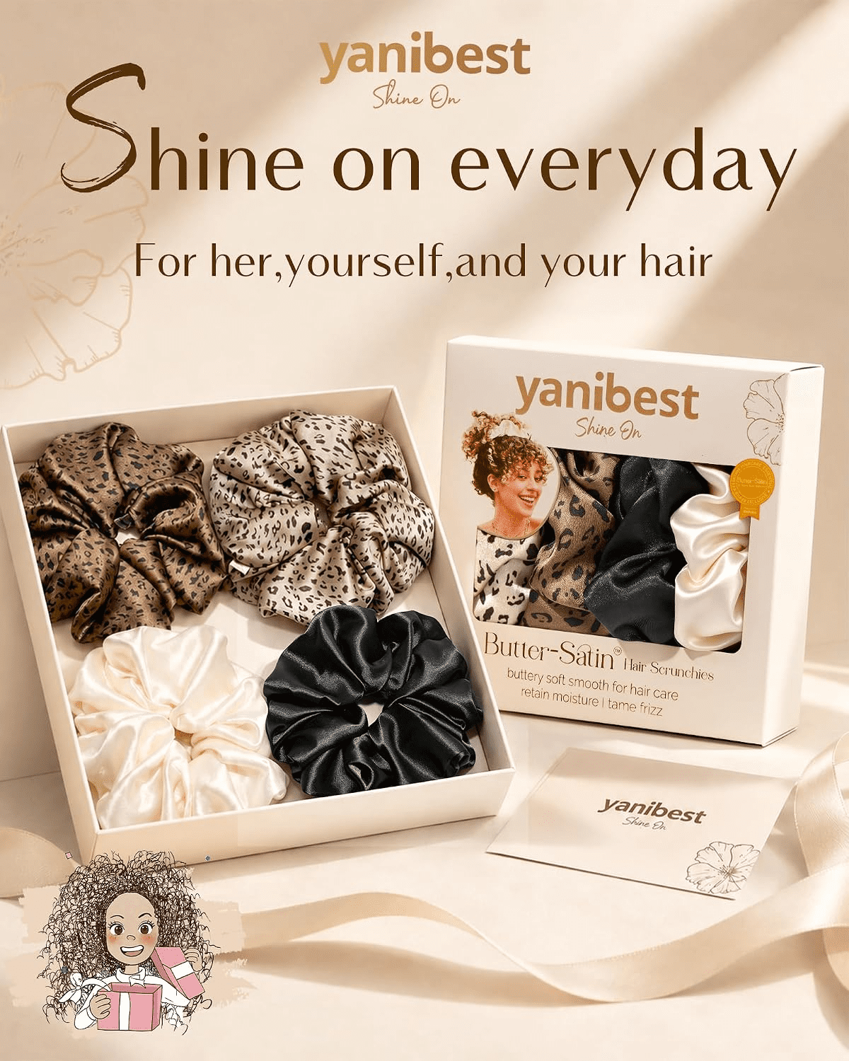 Yanibest Oversized 4 pcs Silk Scrunchies for Women & Girls,Big Satin Hair Scrunchies,Jumbo Damage-Free Hair Ties,Leopard