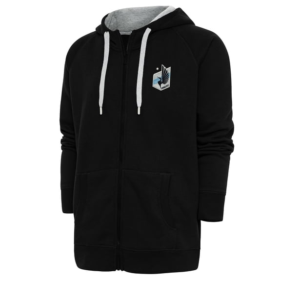Men's Antigua Black Minnesota United FC Logo Victory Full-Zip Hoodie
