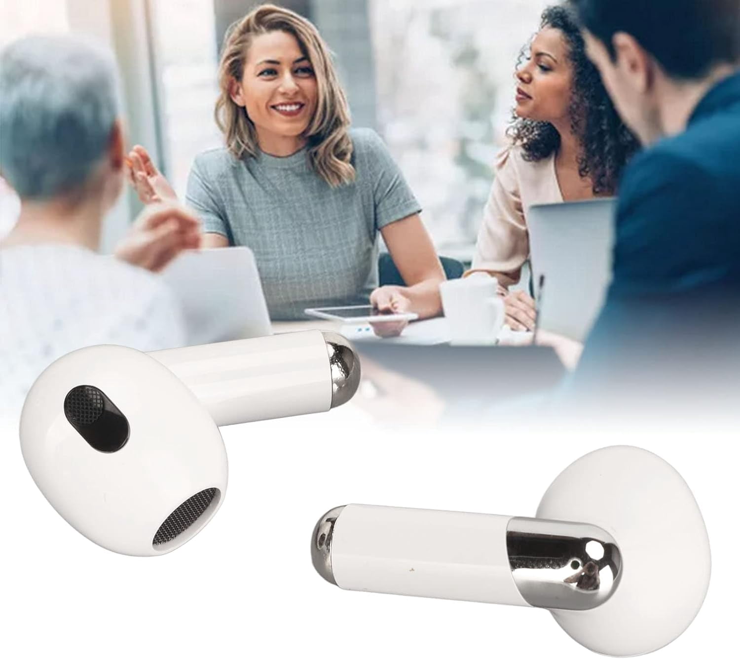 Real Time Language Translator Earbuds, Bluetooth 5.3 Denoise Translator Earphones Support 144 Languages with APP in Transparent Case for Smart Phone, White