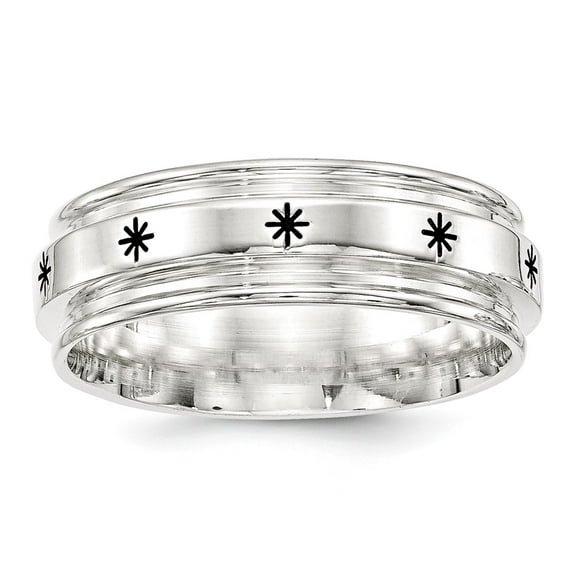 White Sterling Silver Ring Band Wedding Black 7mm Enamel Fancy Size 13.5