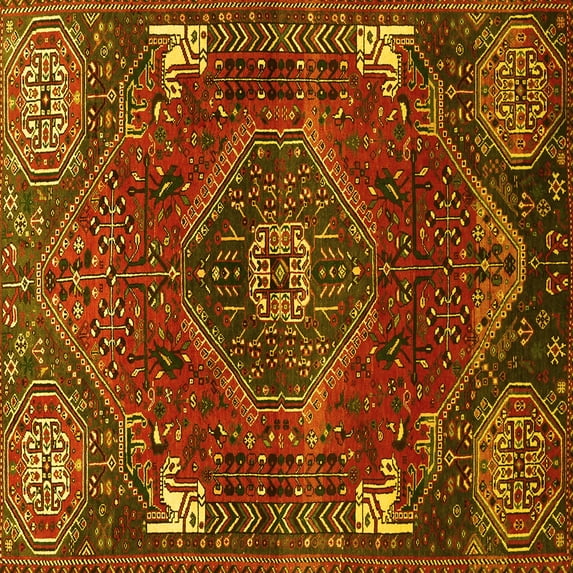 Ahgly Company Indoor Square Persian Yellow Traditional Area Rugs, 6' Square