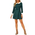 thumbnail image 2 of INSPIRE CHIC Women's Halloween Costumes Contrast Peter Pan Collar Long Sleeve A-Line Plaid Dress, 2 of 8