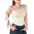 thumbnail image 2 of Tops Cortos con Hombros Descubiertos y Doble Forro para Mujer 2025, Tops Asimétricos Sin Mangas Y2K para Salir Albaricoque S, 2 of 10