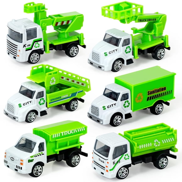 Camión de basura fundido a presión, paquete de 6 camiones de basura de juguete para niños pequeños de 1 a 3 mini vehículos de juego para niños y niñas de 3, 4, 5, 6 y 7 años, regalos para fiestas de c