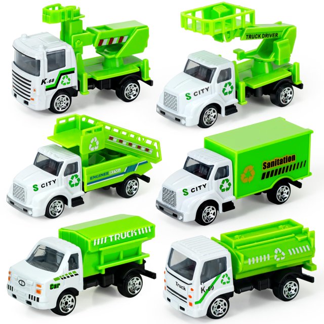 Camión de basura fundido a presión, paquete de 6 camiones de basura de juguete para niños pequeños de 1 a 3 mini vehículos de juego para niños y niñas de 3, 4, 5, 6 y 7 años, regalos para fiestas de c