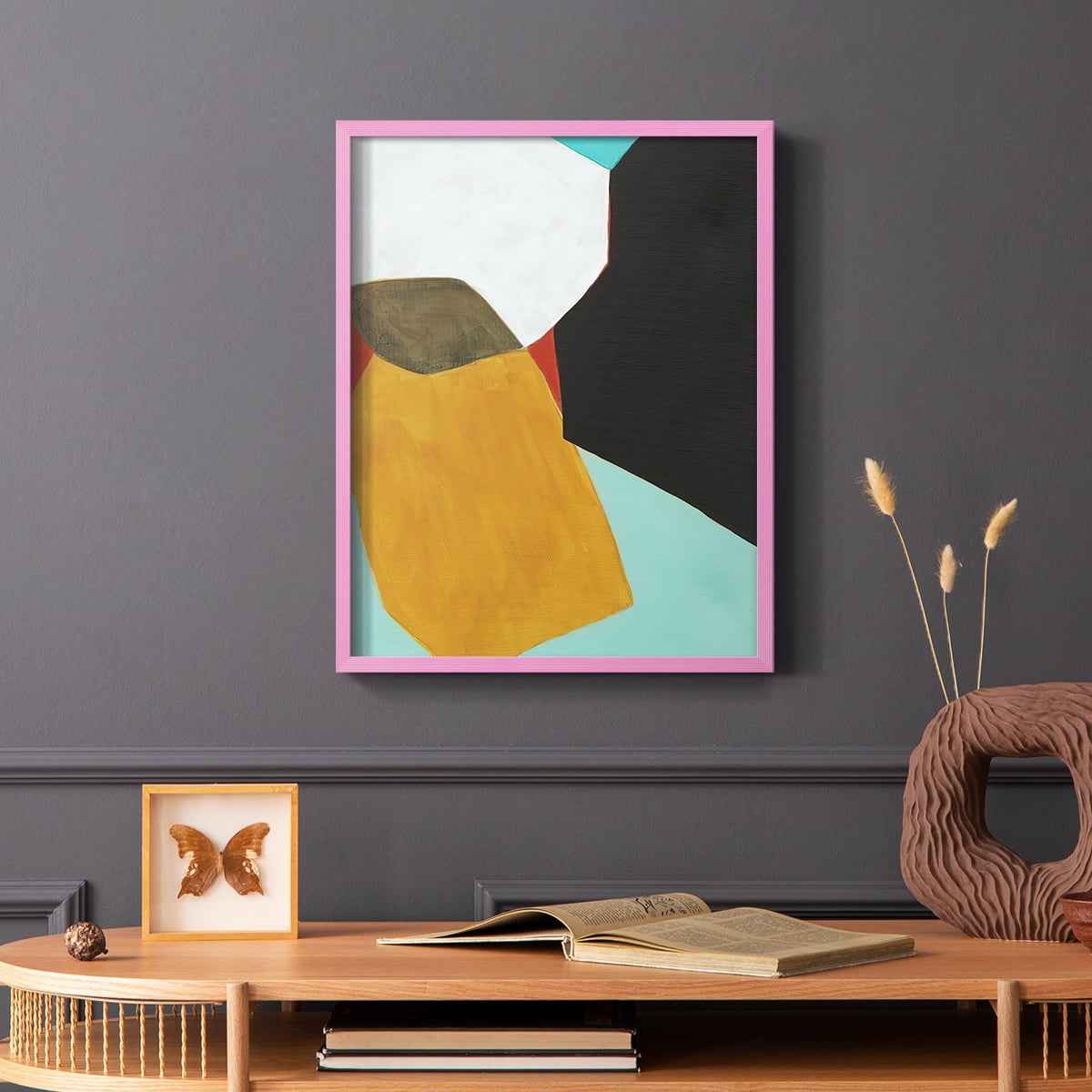 Graphica I Framed Print in Pink Solid Wood Framed Print No Nail Hanging