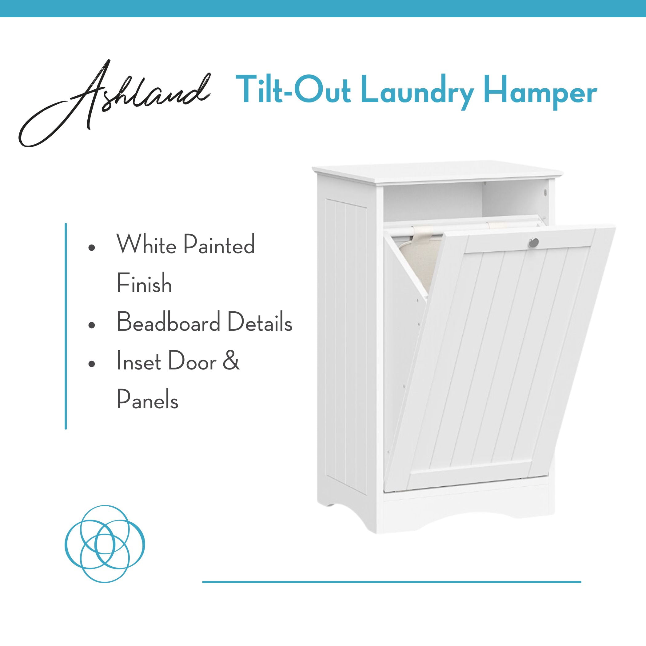RiverRidge Ashland Tilt-Out Laundry Hamper Cabinet with Cloth Storage Bag - White