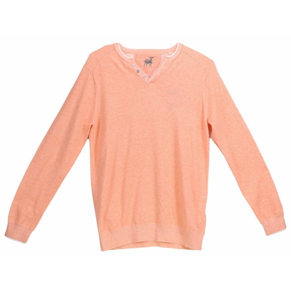 Raffi Pull Henley à Manches Longues Col en V Papaye pour Hommes - TG