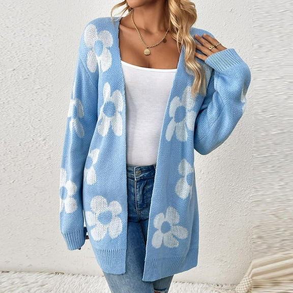 Aloohaidyvio Cardigan Sweaters for Women,Women's Open Front Knit Sweater Oversized Lantern Sleeve Cardigan Outwear