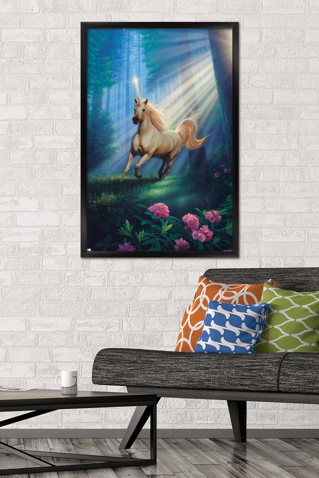 Kirk Reinert - Secret Forest Unicorn Wall Poster, 22.375" x 34", Framed