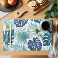 thumbnail image 2 of Teal Blue Palm Leaves Placemats Set of 8 Tropical Botanical Summer Place Mats Indoor Wipeable Table Mats Washable Cloth Dining Table Placemats for Kitchen Holiday Party Home Decor 13x19 Inch, 2 of 9