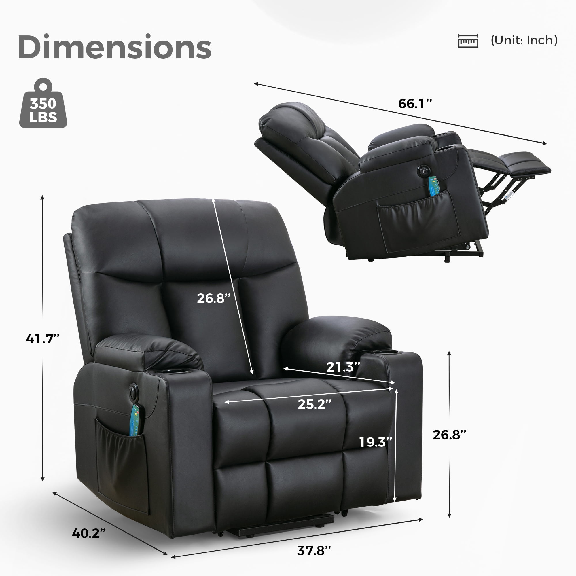 Bonzy Home Set of 2 Living Room Heated Massage Recliner Power Lift Chair Recliner for Elderly with Cup Holder and USB, Black