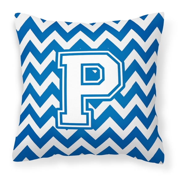 Letter P Chevron Blue and White Fabric Decorative Pillow