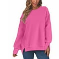 thumbnail image 4 of PiGOGI Women's Casual Sweatshirts Crewneck Long Sleeve Fuzzy Fleece Jackets Side Slit Midweight Pullover Fall Fashion 2025 Hot Pink L, 4 of 6