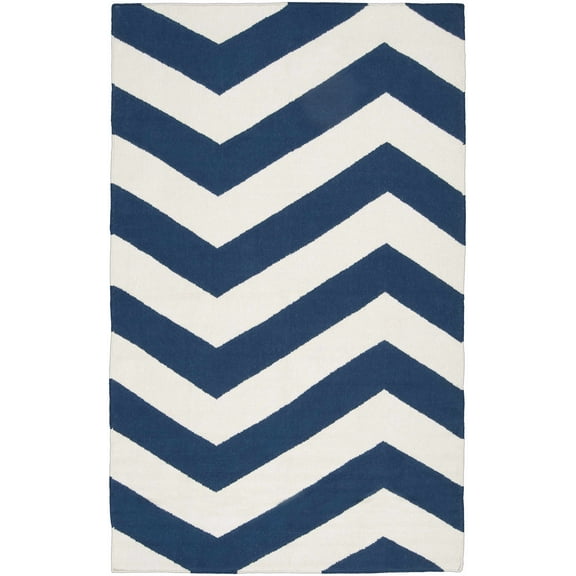 Hauteloom Tamaya Wool Living Room, Bedroom Area Rug - Transitional - White, Navy - 3'6" x 5'6"
