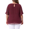 thumbnail image 3 of Agnes Orinda Women's Plus Size Top Swiss Dots Blouse Round Neck Ruffle Sleeve Casual Tee Shirt 4X Burgundy, 3 of 6