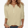 thumbnail image 2 of MIXUE Boho Tops For Women Autumn Winter Solid Color V Neck Button Short Sleeve Loose Fit Casual Tshirts Outwear,Beige,S, 2 of 7