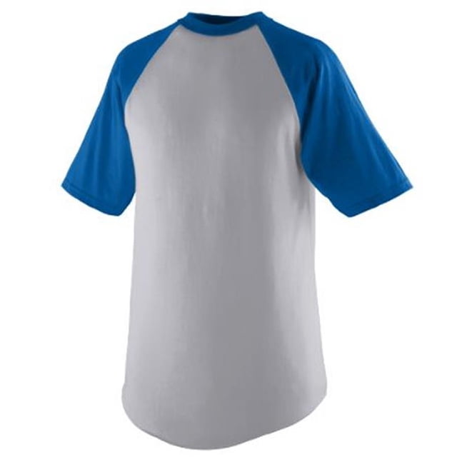 424A Youth Short Sleeve Baseball Jersey, Heather & Royal - Small