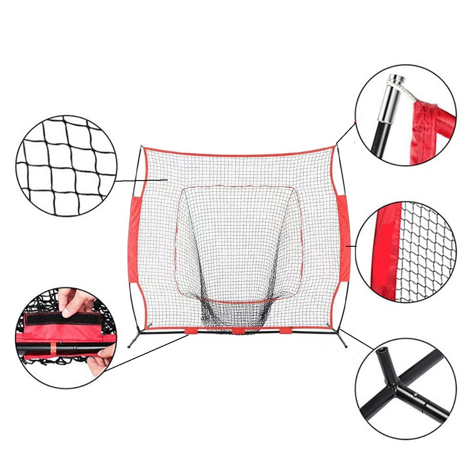 LINKPAL 7'×7' Baseball Softball Practice Net Hitting Batting Catching Pitching Training Net w/ Carry Bag & Metal Bow Frame, Baseball Training Equipment