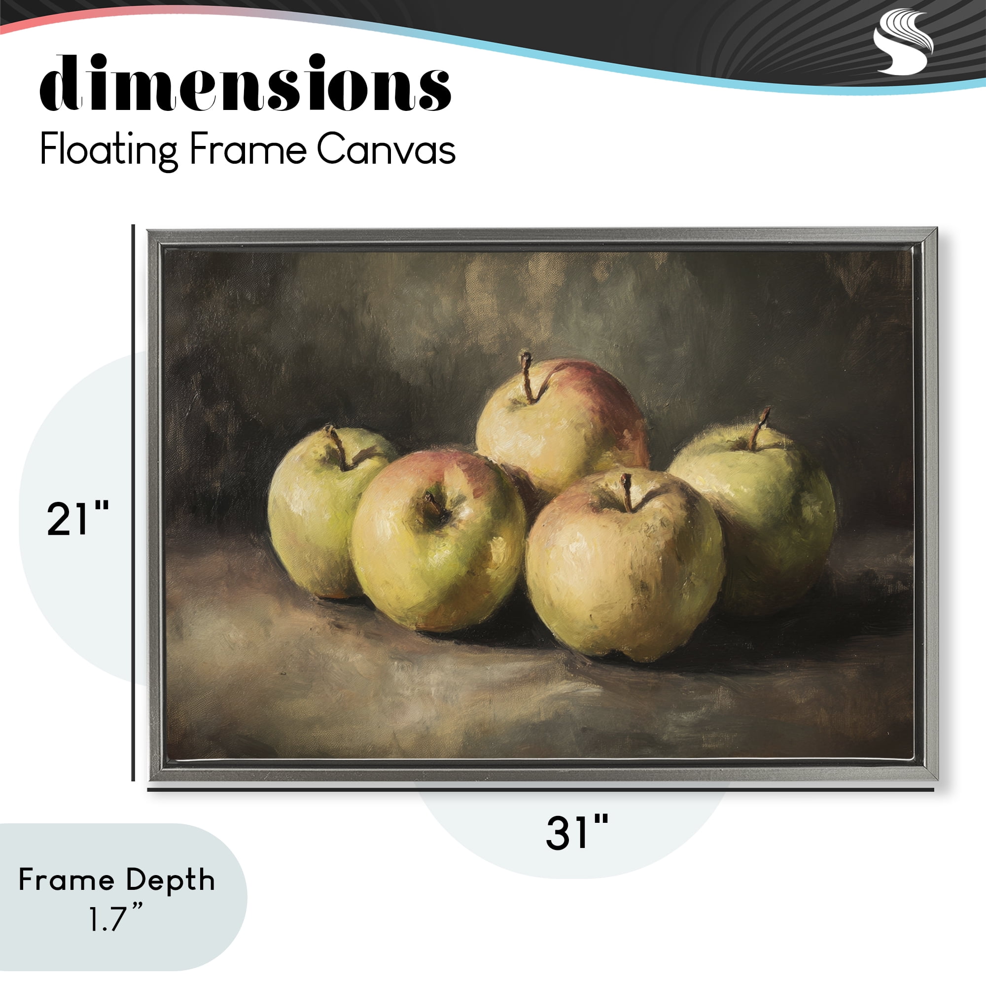 Stupell Industries Apples in Soft Shadow Gray Framed Floater Canvas Wall Art, design by Petal Prints Design