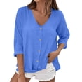 thumbnail image 3 of SROBPTY Womens Fall Top, Long Sleeve Shirts for Women, Women's Fashion Comfortable Casual V Neck Long Sleeve Solid T-shirt Blouse Blue,S, 3 of 5