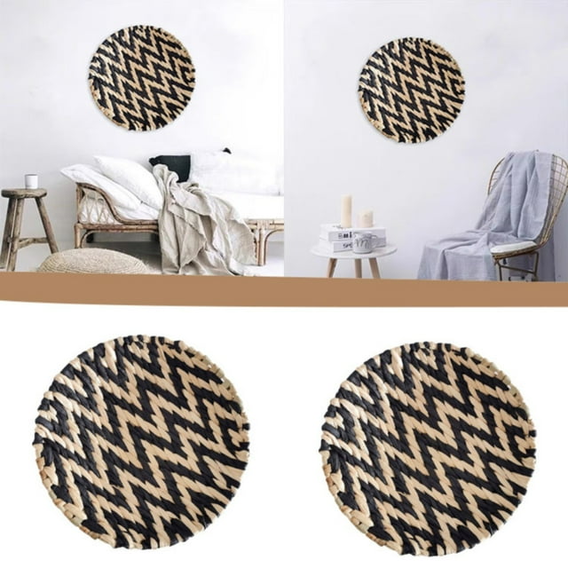 Harpily Home Decor Wall Basket Decor Boho Wall Hanging Decor Rattan Wall Decor Flat Round Wicker Woven Macrame Tapestry Wall Basket Serving Tray Art Handmade Set For Room Bedroom Living Room