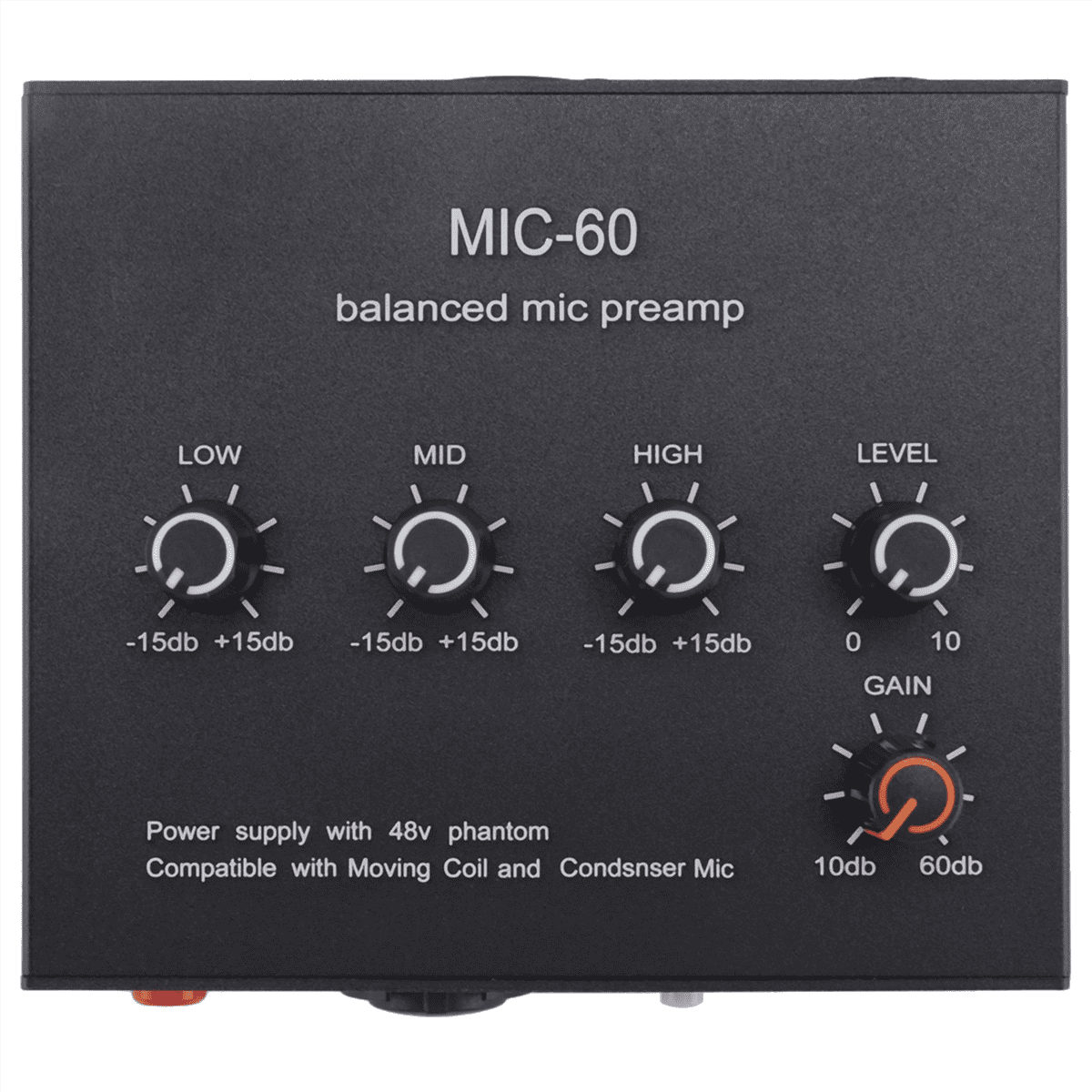 2X MIC-60 3-Band Equalizer Balanced Mic Preamp Microphone Preamplifier with DC Cable and 3.5mm Cable,2 x Main unit 2 x DC cable 2 x male to male cable,Black