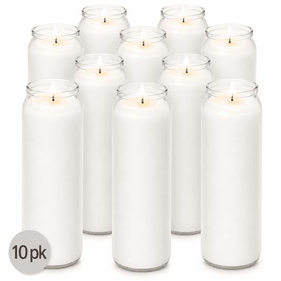 Hyoola 7" White Prayer Candles, 10 Pack, 9-Day Long Burn, Unscented Religious Vigil & Memorial Candles in Plastic Jars for Church, Prayer, Home Altars & Emergency Use