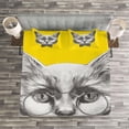 thumbnail image 3 of Ambesonne Animal Quilted Bedspread Set 3 Pcs, Cat Glasses Bow Tie, Queen Size, Yellow Grey White, 3 of 3