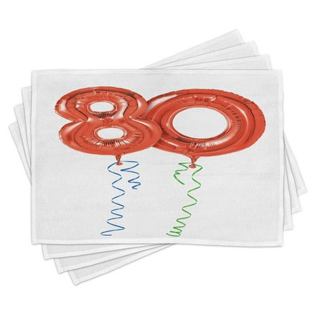 

Ambesonne Birthday Place Mats Set of 4 Granny Party Balloons Standard Size Red Green and Blue