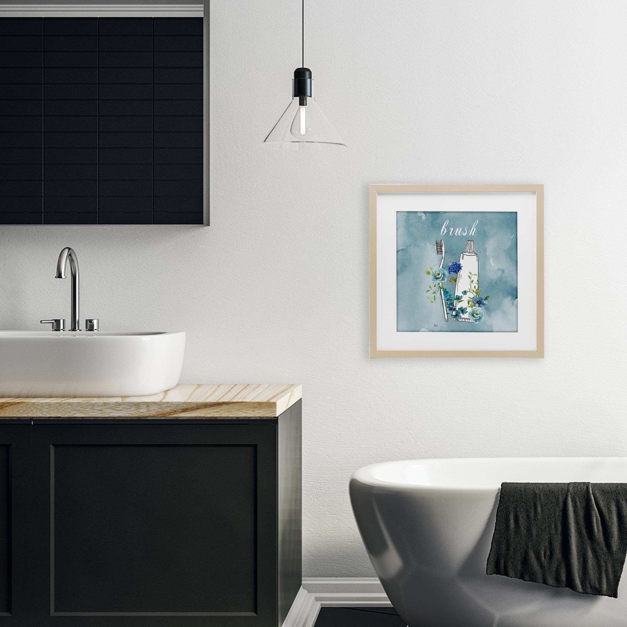 Stupell Industries Floral Bathroom Rules Brush Birch Framed Print Under Glass, design by Nan