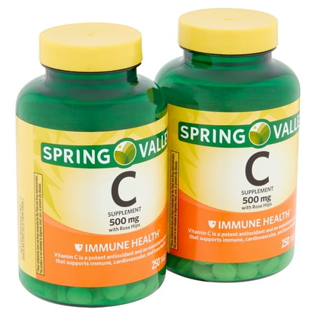 Spring Valley C Supplement with Rose Hips Tablets Twin Pack, 500 mg, 250 count, 2 pack