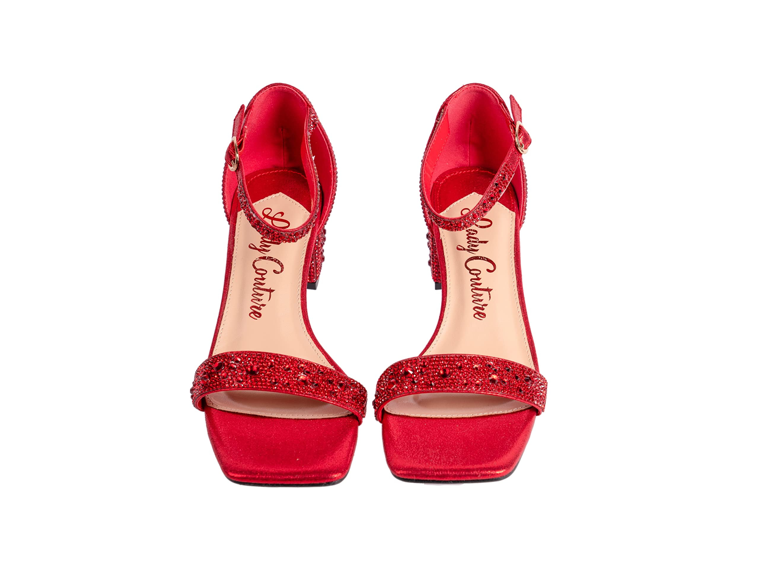 Ninety Union Lady Couture Dazzle 2 Inch Mid Block Heel Rhinestone Sandal,  Red, 9