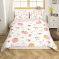 thumbnail image 2 of Pink Strawberry Duvet Cover Set Cute Ribbon Bowknot Comforter Cover,Kawaii Bow Knot King Bedding Set,Dreamy Princess Girly Bed Set Boho Floral Flowers Pink Decor for Bedroom（No Comforter）, 2 of 5
