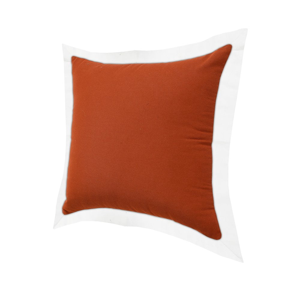 Harlow Hill Cinnamon/White Bordered Contemporary Cotton Throw Pillow Cover, 20" x 20"