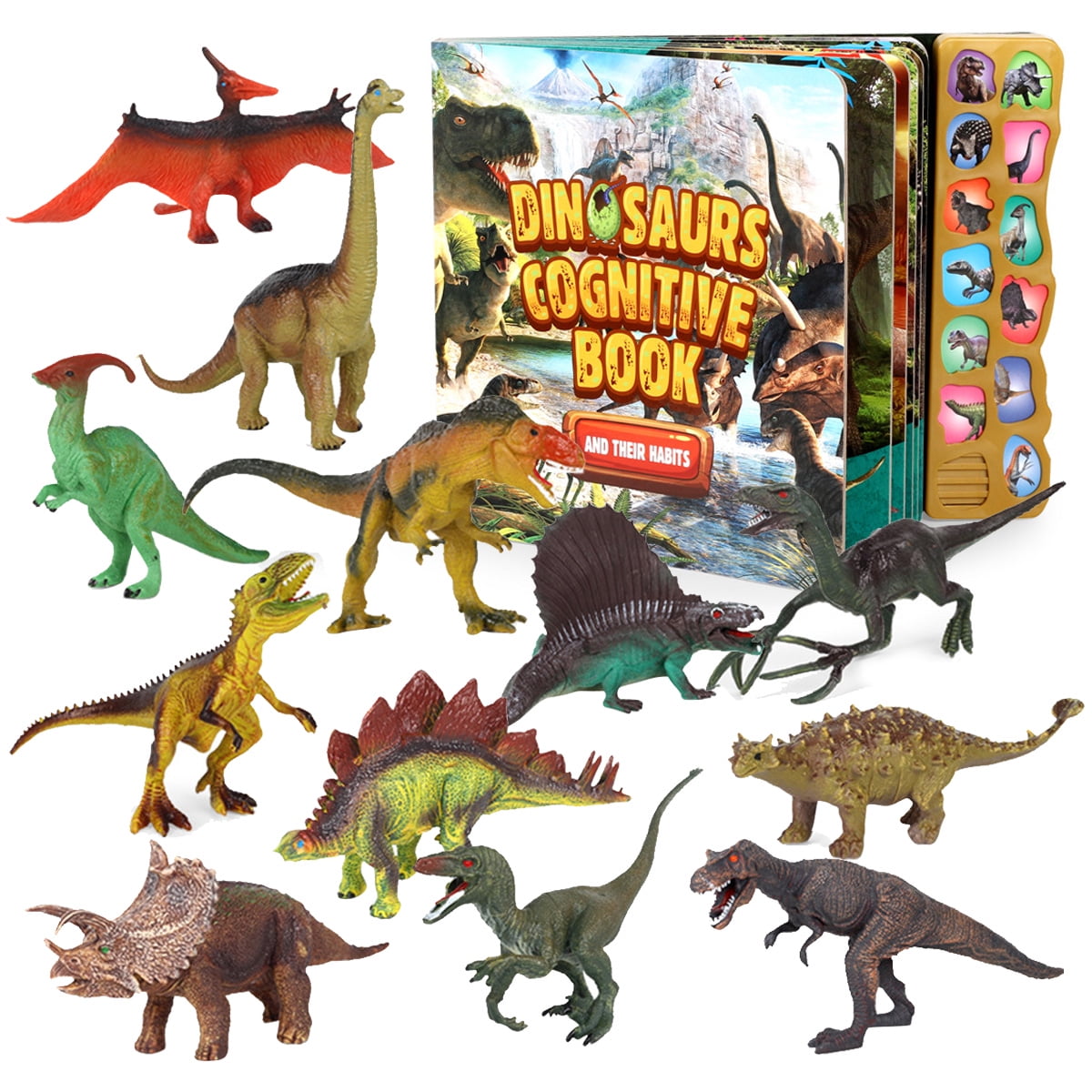 Set of 6 w/Educational Poster size 31"x21" Dinosaur World Toy Figures 6" to 9" 