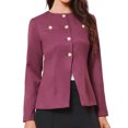 thumbnail image 4 of BLAZER ELEGANTE INSPIRADOR PARA MUJERES SIN COLLAR, CON BOTONES, MANGAS LARGAS Y PEPLUM, COLOR PÚRPURA, 4 of 6