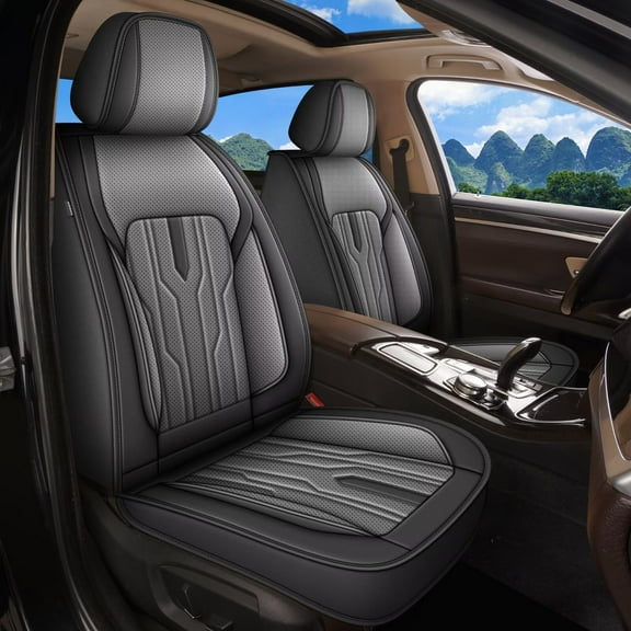 AOMSAZTO Car Seat Covers Front Seat Fit for Honda Fit 2007-2020: Waterproof Leather Automotive Seat Cushion Protector（2 Seat Black&Grey)