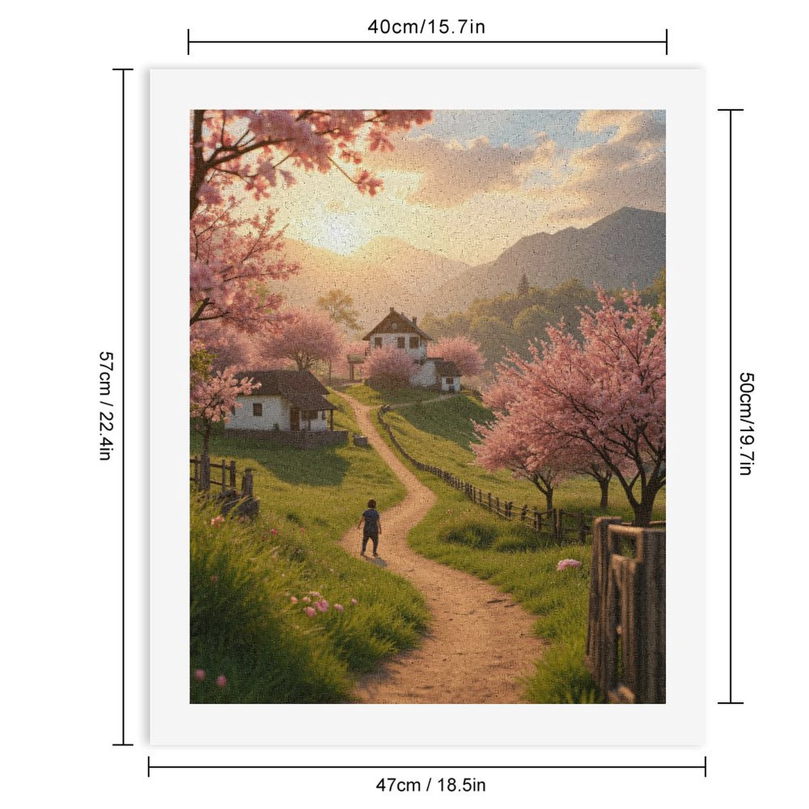 Paint By Numbers Kit for Adults Beginner - Pastoral Sunrise Cherry Blossoms Path DIY Canvas Painting Kits for Adults, Frameless Paint By Number for Adults for Home Wall Decor 16x20 Inch