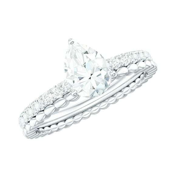 Rosec Jewels 5x7 mm Pear Lab Grown Diamond Designer Teardrop Engagement Ring, EF-VS Grade, 925 Sterling Silver, US 4.00