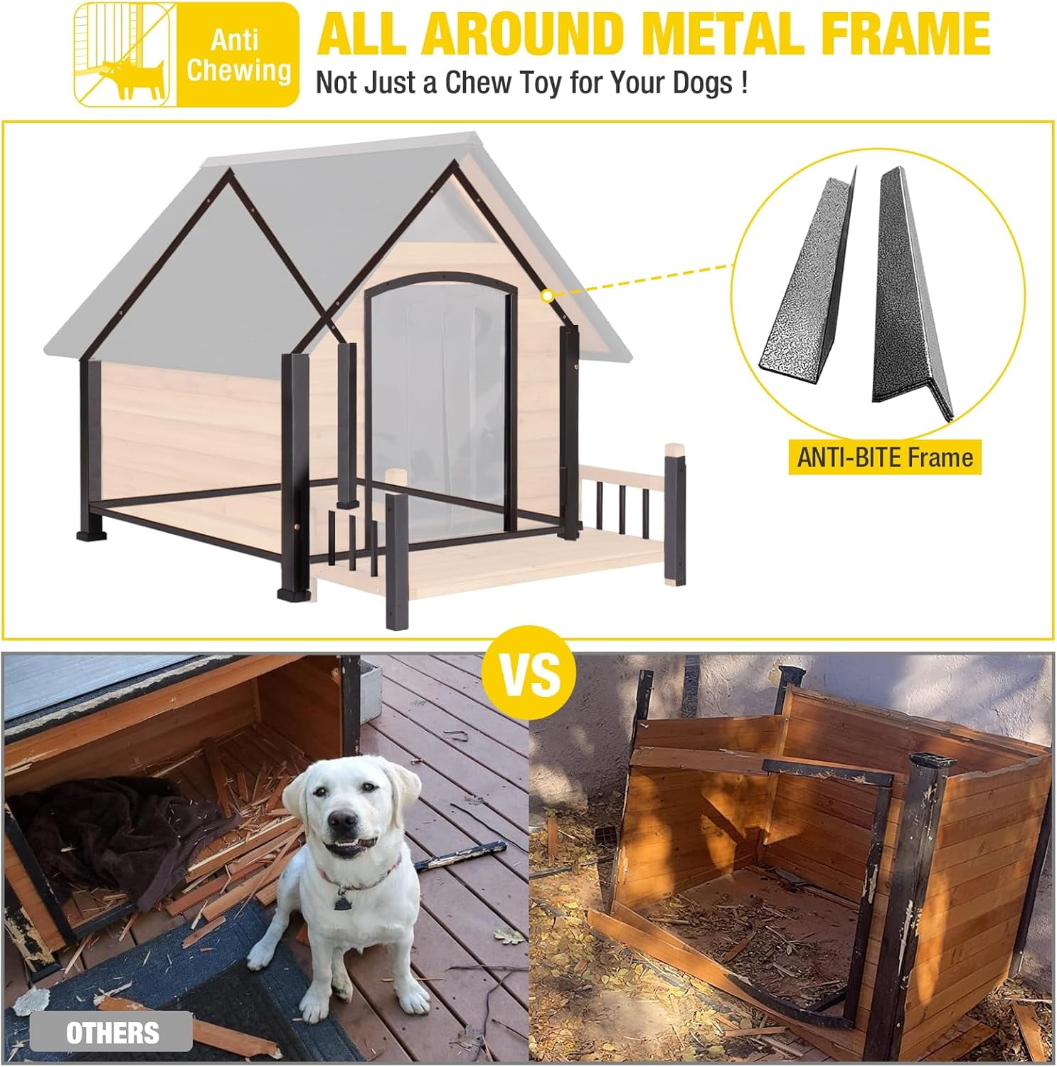Aivituvin Dog House Outdoor with Insulated Liner and Metal Frame Waterproof Dog Kennel for Small to Large Sized Dogs Large Doghouse 100% Insulated Puppy Shelter for Winter 37.4"