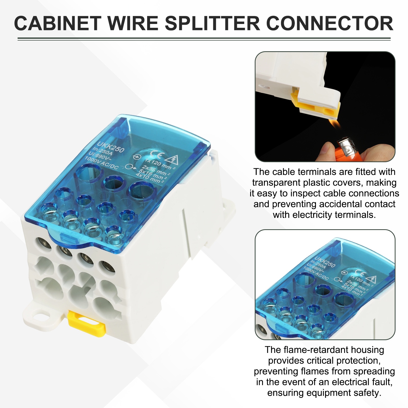 Uxcell 1 in 11 Out Rail Terminal Blocks, 690V 250A Connectors Power Distribution Block with Flame-Retardant Housing, Blue 1.91In Width