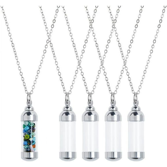 4Pcs Glass Vial Necklace Pendant Tube Urn Keepsake Necklace Glass Tube Container Necklaces Hollow Glass Bottle Charms with Screw Cap for DIY Pendants Craft Jewelry Making