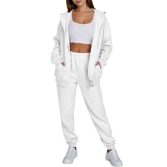 Women's 2-Piece Fleece Sweatsuit Set - Zip-Up Hoodie & Joggers, Cozy Lounge & Athletic Track Suits