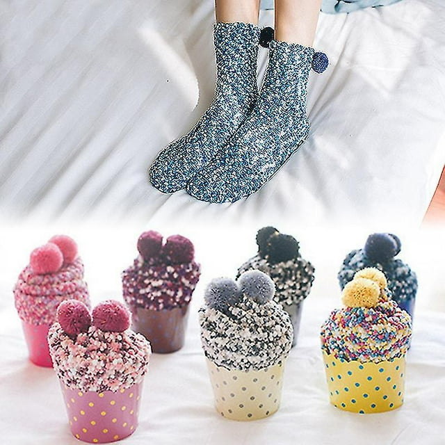 Calcetines de lana de Coral para mujer, medias cálidas de suelo cálido, pastel de colores pastel, gruesas, informales, Kawaii, Otoño e Invierno