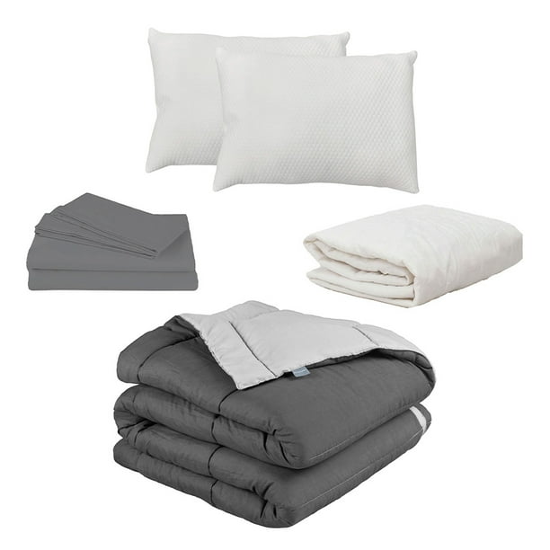 Edredón Dos vistas Matrimonial Rogga Gris Oxford - Gris Perla + Protector Spring Air + Sábanas Basic + Almohada Frosty 2
